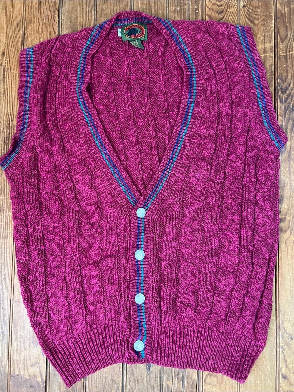 Vintage 80’s Cable Knit Button Sweater Vest by Boston Traders Linen Cotton